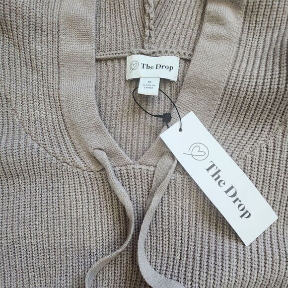 The Drop Rib Knit Midi Sweater Dress-Hooded-M-Taupe-Slit-Quiet Luxury-Scandi-NWT - Picture 9 of 13